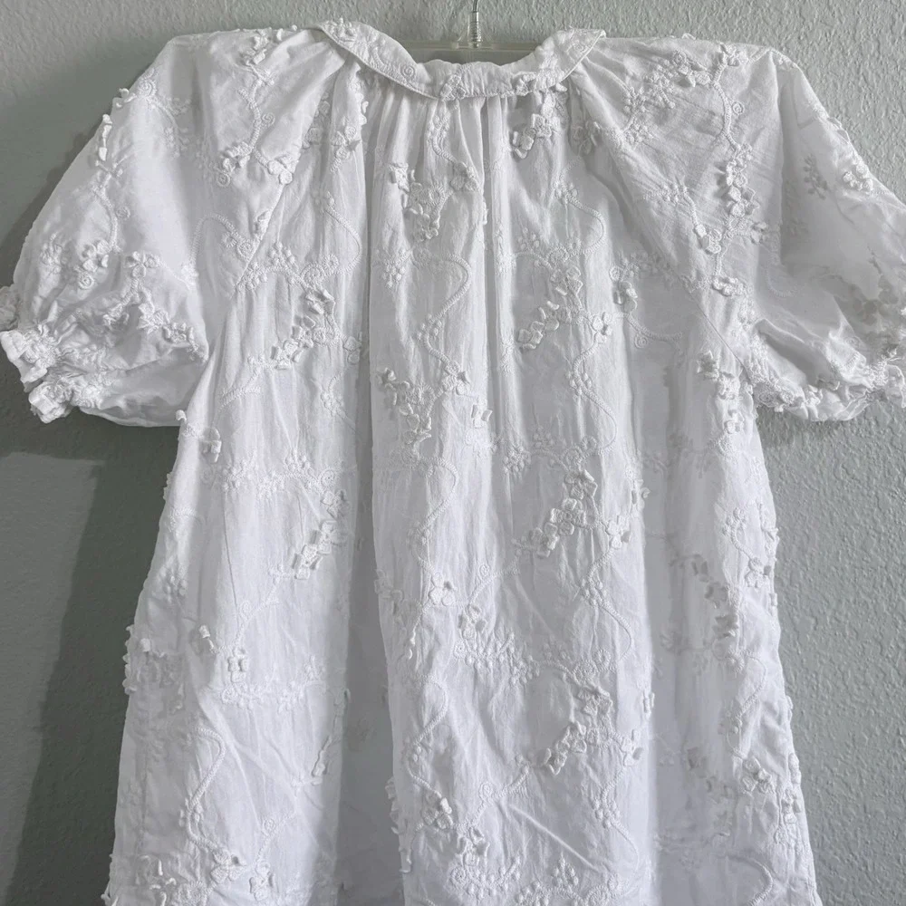 Mini Boden Girls 6-7Y White Embroidered Cotton Peter Pan Collar Blouse
